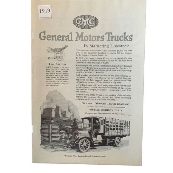 Vintage 1919 General Motors Trucks GMC Marketing Livestock Ad Advertisement - Picture 3 of 4
